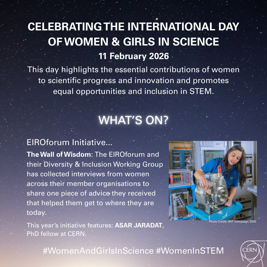 Tile with picture of Asar Jaradat featured in the EIROforum D&I campaign to celebrate the International Day of Women & Girls in Science, 11 Feb